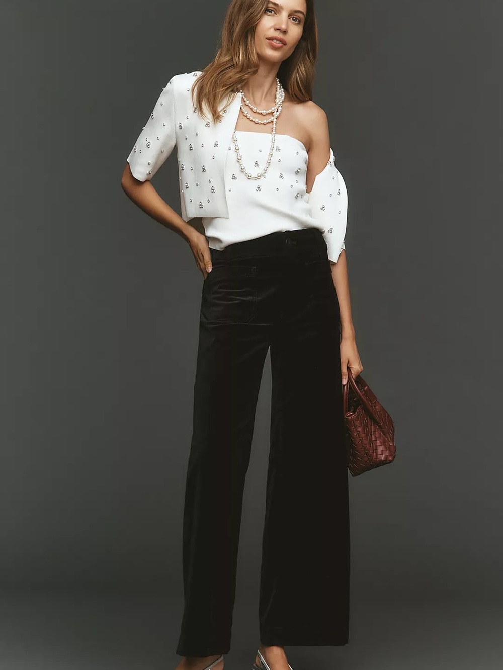 NEW Maeve Colette Velvet High-Rise Wide-Leg Full-Length Pants Size 24P